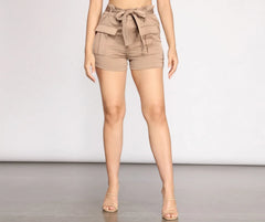 Paper Bag Tie Waist Cargo Shorts