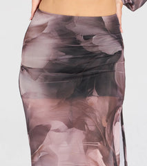 Heavenly Match Floral Slit Midi Skirt