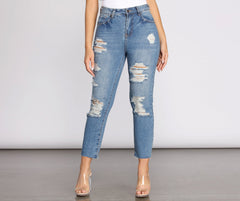 High Rise Straight Leg Destructed Denim Jeans